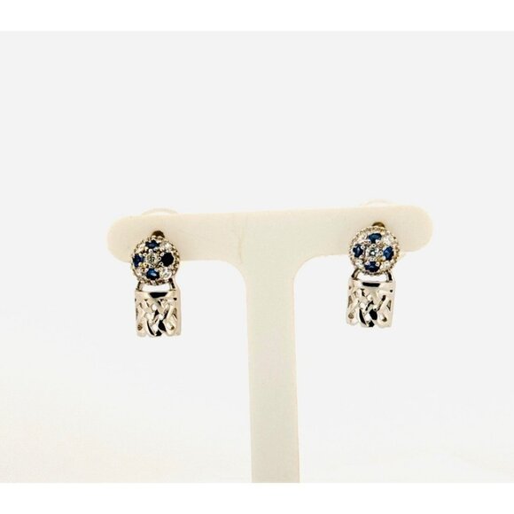 Sterling Silver 925 Sapphire Cluster Earrings with Lattice Design, 3.88g, Elegan - Picture 2 of 12